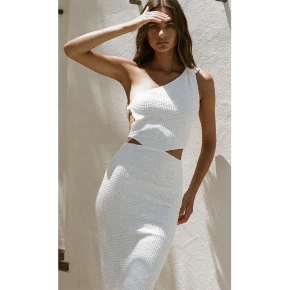 Sabo Strappy Backless Carolina Dress Small White NWT  Minimalist Resort Stretch